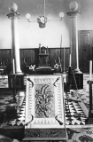 Inside the first Masonic Lodge building.